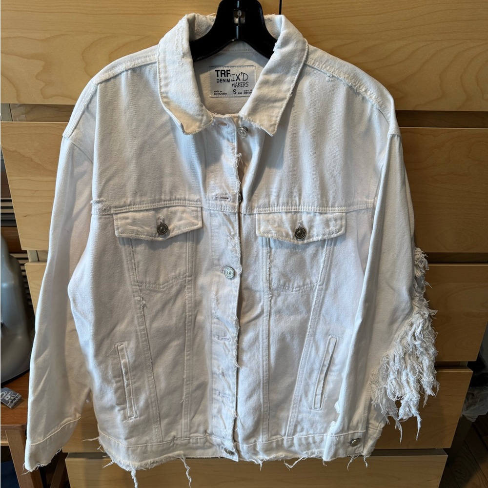 White Distressed Oversized Zara Denim Jacket